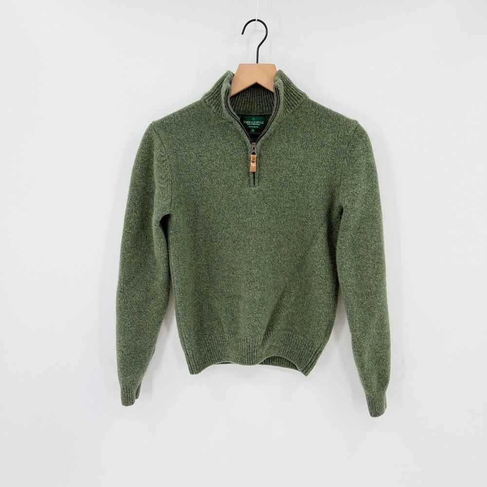 Emerald Style Pure Wool Quarter Zip Sweater Size S Green Outdoor Grandpacore